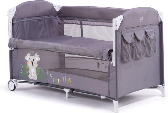 Campingbedje chipolino merida grijs mist, met co sleeper functie!!