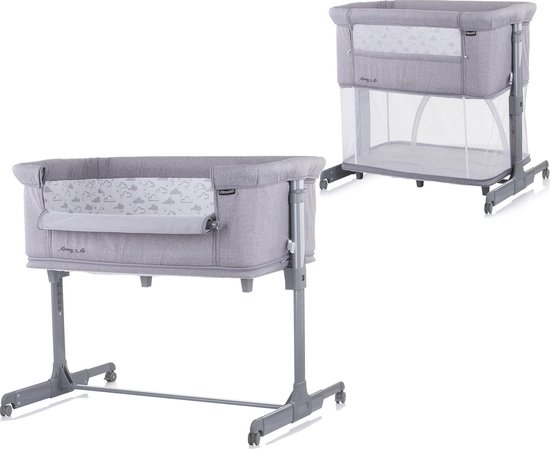 Chipolino Co sleeper wieg & speelbox in 1 "MOMMY 'N ME" aanschuifbed - babybed- campingbed GRAY CLOUDSgbed