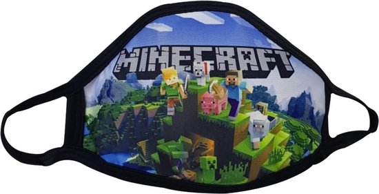 Minecraft Rekbaar Kindermondkapje - Maat S (kids t/m 9 jaar) - Niet-Medisch - Herbruikbaar - Stoffen - Elastisch - Gaming