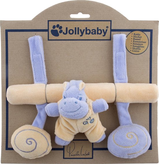 Wagen- / parkhanger HIPPO met rammelaar - Jolly baby - 25 x 20 cm - SUPERZACHT