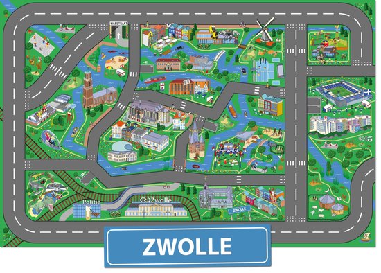 Speelkleed Zwolle City-Play - Autokleed - Verkeerskleed - Speelmat Zwolle