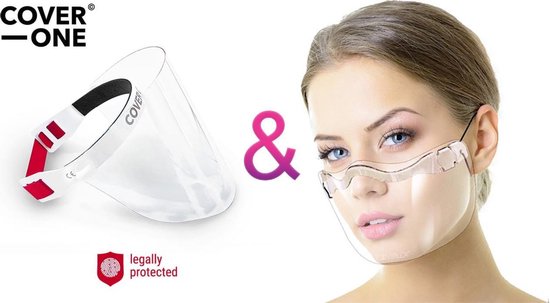 Gelaatsscherm + Mondkapje  – Spatmasker - Gelaatsmasker - Beschermkap gezicht - Face shield – Mondmasker.