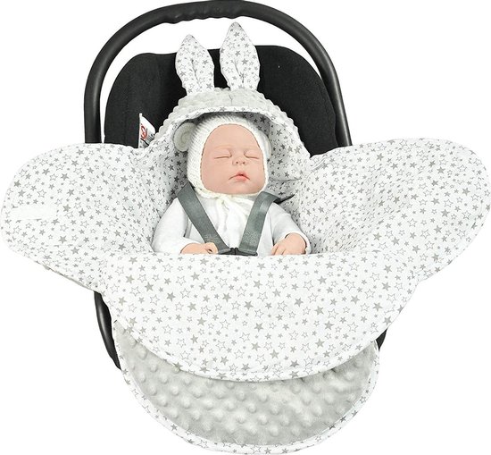 EliMeli Baby omslagdeken babyzitje winter - grijs meisjes jongen deken universeel voor autostoel, kinderwagen buggy's en babybed, premium kwaliteit - design Minky (mint - Mint Stars)