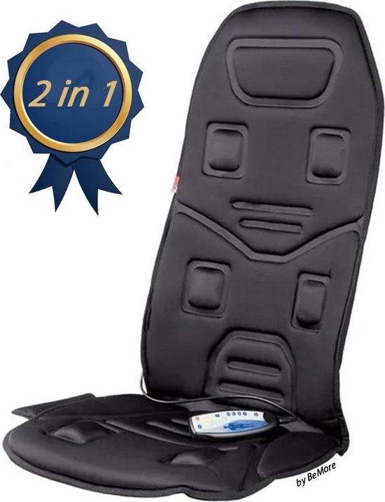 Ultimate Speed 2 in 1 Massage & Warmte Autostoel Mat - verwarmingskussen massagekussen auto - 12V auto verwarming zitkussen - 12 volt kussen rug nek shouders - stoelverwarming stoelmassage bureaustoel bank - 6 massagepunten 4 standen 199 x 48 Zwart