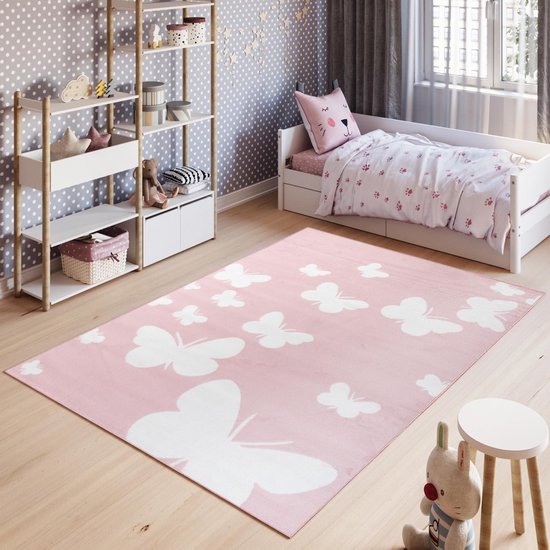 Tapiso Pinky Vloerkleed Speelkleed Woonkamer Slaapkamer Kinderkamer Babykamer Roze Creme Design Interieur Duurzaam Hoogwaardig Kindertapijt Maat - 120 x 170 cm