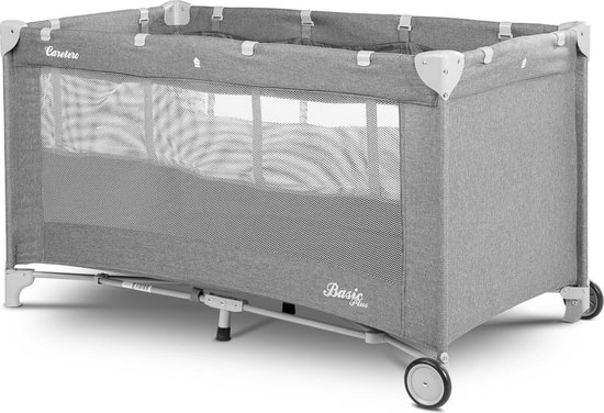 Caretero campingbed BASIC PLUS grey - resibed - vakantie baby bed met 2 lagen