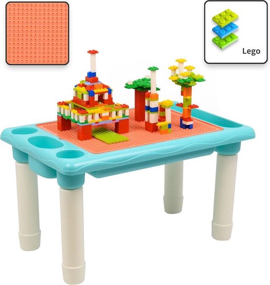 Decopatent® - Kindertafel Bouwtafel - Speeltafel met bouwplaat (geschikt voor LEGO DUPLO) en vlakke kant - 4 Vakken - Met 316 Bouwstenen