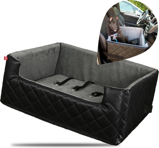 Amibelle  Mia Lux - Autostoel voor hond - 67x50cm - Wasbaar - Hondenmand Auto - Handgemaakt - Zwart