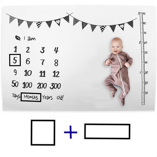 AWEMOZ® Mijlpaaldeken Feest - Baby Dekentje - Milestone Baby Kleed - Fleece Deken - Kraamcadeau Jongen of Meisje - Babyshower - Kraampakket/Geboorte Cadeau - Mijlpaalkaarten Baby - Baby Speelkleed - Fotoherinnering - Cadeau voor Man & Vrouw