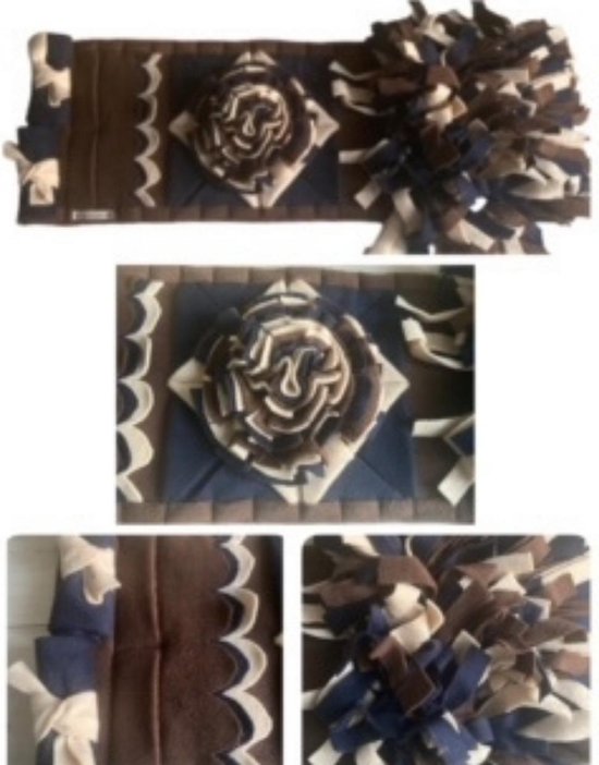 Snuffelmat voor honden en katten. Snuffelmat maat S in de kleuren bruin/donkerblauw/zand. Hersenwerk voor huisdieren. MadeByShuko. Snuffelkleed-Speelkleed-Voerkleed-Hondenpuzzel-Voerpuzzel-Slowfeeder-Intelligentie speelgoed voor hond en kat