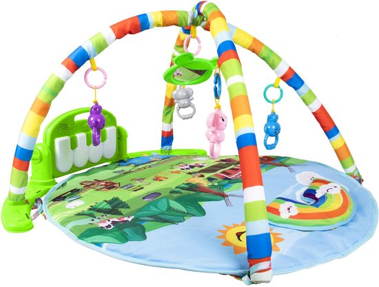 Babygym luxe Safari - Babystartup - Babygym speeltjes - Speelmat - Speelkleed baby - Speeltapijt - Speelmat met boog - Muziek speelmat - Piano speelmat - 3-in-1 Muzikale Activity - Groen