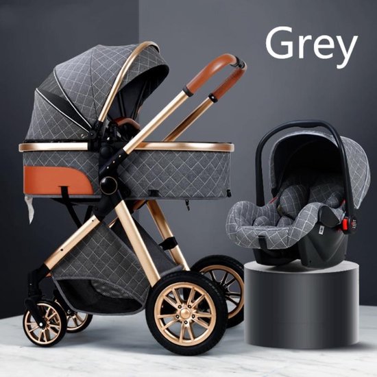 Luxe multi-functionele 3 in 1 wandelwagen - Babywagen - Kwalitatieve buggy - Opklapbare kinderwagen - Licht en flexibel - Blauw/Choco/Beige/Grijs/Roze/Wit