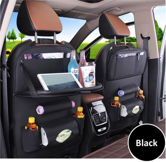 Autostoel Organizer - Met uitklapbare Laptophouder - Auto Organizer met Tablet Houder - Auto Ipadhouder voor Kinderen - Auto Organizer met Uitklapbaar Tafel - Tray - Fleshouder - Tissuehouder - Car Organizer - Car seat organizer -  Luxe Mat Zwart