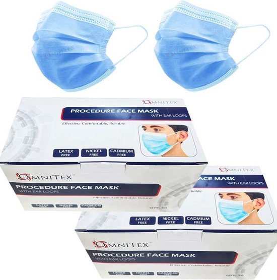 Omnitex Type IIR wegwerp medische mondkapjes met oorlussen | EN14683:2019 | 98% filtratie, vloeistofbestendig chirurgisch mondmaskers 2R - 3 laags masker - 100 stuks