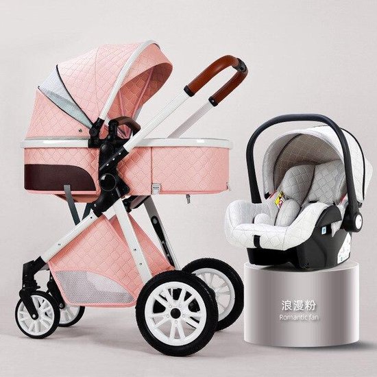 Luxe multi-functionele 3 in 1 wandelwagen - Babywagen - Kwalitatieve buggy - Opklapbare kinderwagen - Licht en flexibel - Blauw/Choco/Beige/Grijs/Roze/Wit