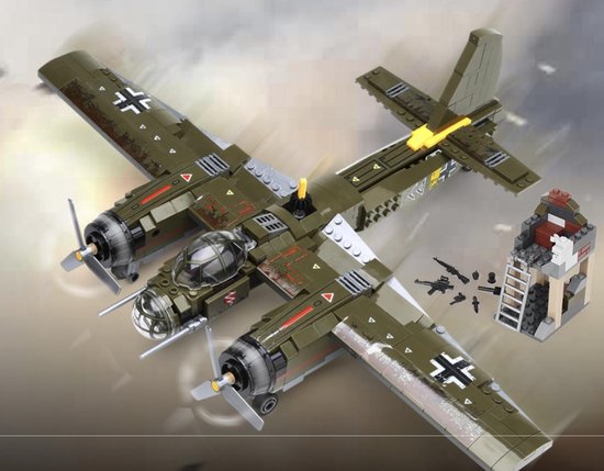 Junkers JU 88 Bommenwerper Vliegtuig Bouwpakket met Soldaten voor Lego® - Plane - Oorlog - Leger - Gevechtsvliegtuig - Fighter WW2 - 559 Bouwstenen - Toy brick Lighting