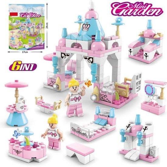 Brickzz | 6 in 1 Prinsessen Kasteel - Disney - Meiden - Meisjes - Girls - Roze - Geschikt voor LEGO - Compatibel met LEGO Friends - 131 Bouwstenen