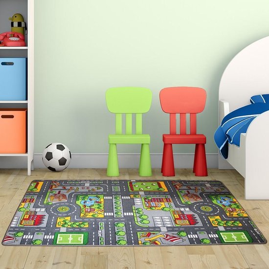 Speeltapijt Verkeer - kindervloerkleed - kindertapijt - 100 x 150 cm - wasbaar - zacht - duurzame kwaliteit - speelgoed