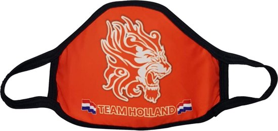 "Team Holland" Rekbaar Mondkapje - Maat L (volwassenen) - Niet-Medisch - Herbruikbaar - Nederland - EK - Olympische Spelen - Oranje Leeuw - Elastisch - EURO2020