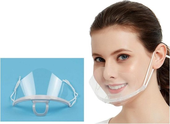 Face Shield - Gezichtscherm - Transparant - Mondkapje - Doorzichtige - Mondmaskers - Plastic Vizier - mondmasker - te gebruiken met bril