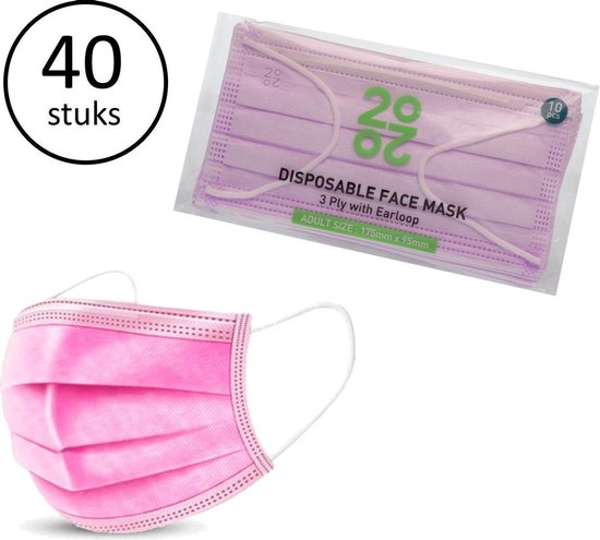 2020 ™ IIR / 2R wegwerp Medische Mondkapjes met Oorlussen | EN14644:2015 | 98% Filtratie, Vloeistofbestendig Chirurgisch Mondmaskers 2R - 3 Laags Masker - Roze - 40 stuks