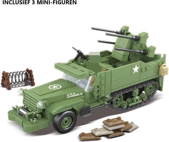 Amerikaanse MGMC M16 Halftrack - 518 onderdelen - Geschikt voor Lego compatible - WW2 - Soldaten - Militair - Tank - Army - Bouwstenen