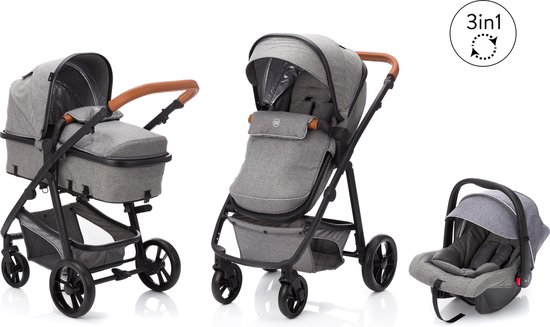 Kinderwagen 3 in 1 set - inclusief autostoel - grijs - Fillikid