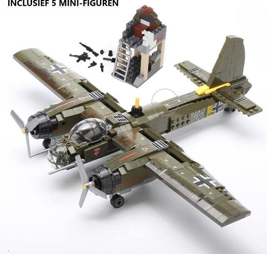 Duitse Junker Ju 88 Bommenwerper - 559 onderdelen - Geschikt voor Lego compatible - WW2 - Soldaten - Militair - Tank - Army - Bouwstenen - Wapens - Geweren - Brick - Tweede Wereld Oorlog - Mini-figures - Leger - Duits - Navy Seals - Commando