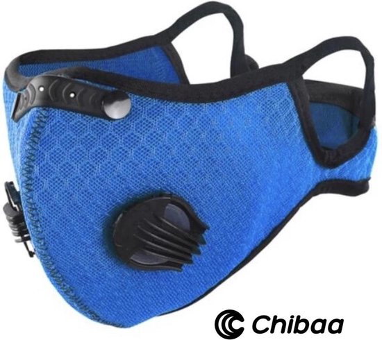 Chibaa BLAUW Sportmasker |Mondmasker voor sport | Wasbaar | Mondkapje | Herbruikbaar |Duurzaam| Milieuvriendelijk |Met filter | Gezichtsmasker |Ventiel |Wasbaar |Klittenband |3 extra filters |1 set extra ventiel