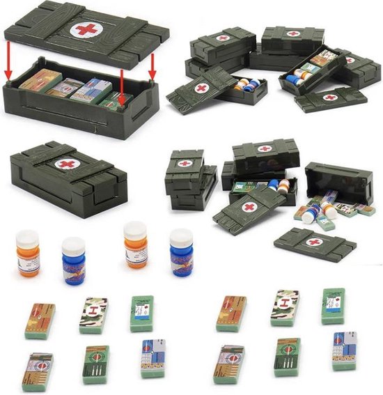 WW2 Bouwstenen - Medische kist gevuld - Geschikt voor Lego compatible - WW2 - Soldaten - Militair - Tank - Army - Bouwstenen - Wapens - Geweren - Brick - Tweede Wereld Oorlog - Mini-figures - Leger - Duits - Navy Seals - Commando