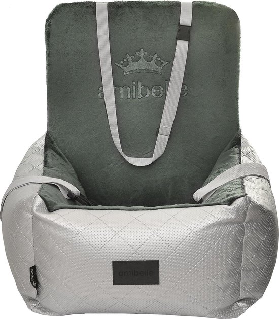 Amibelle  Bella Silver - Autostoel voor hond - 50x50cm - Wasbaar - Hondenmand Auto - Handgemaakt