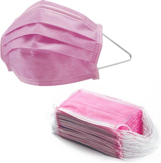 100 stuks Roze 3 laags wegwerp mondkapjes | Mondmasker niet Medisch
