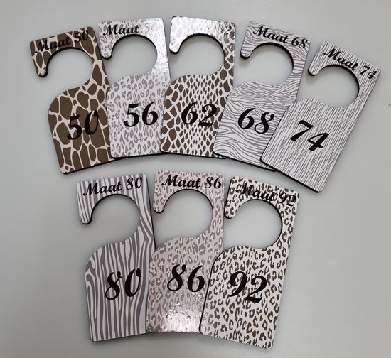 Kastverdelers DIERENPRINT maat 50 t/m 92 - maathangers - baby - baby kleding - kleding kast - organizer - babykleding ordenen