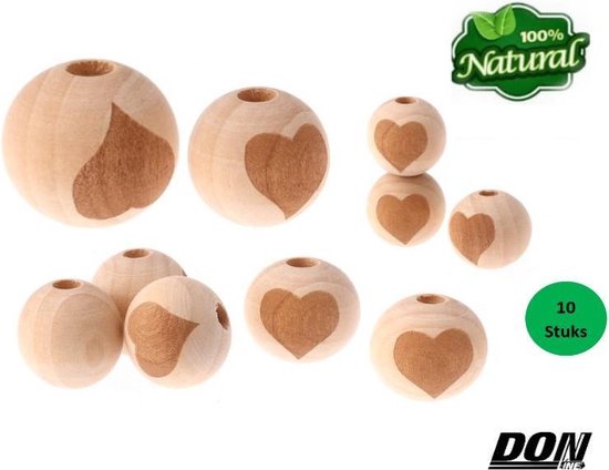 DONLINE – 10 Stuks 20mm Ronde Hart Laser Gegraveerd Natuurlijke Houten Kralen – 4mm Gaatje / Natuurlijke Ronde Houten Kralen / Baby Speenkoord, Kinderwagen Slinger, Baby Bijtring Kralen / Baby Safe / Kralen Rijgen / Sieraden houten kralen / Macramé