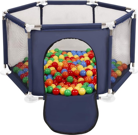 Klumpies Speelbox Baby Blauw HEXA met 100 Ballen- Kinderbox - Playpen - Grondbox - Kruipbox - Kinderen - Peuter - Kleuter - Camping