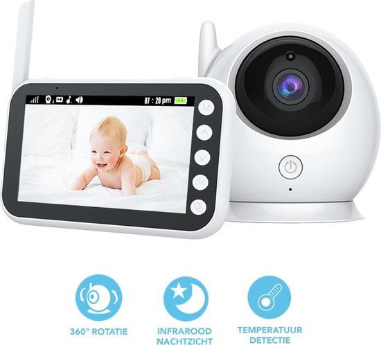 Babyfoon Met Camera | Beeldbabyfoon | LCD Scherm | 360 Graden | Meeluisteren | Praten | Nachtzicht | Temperatuur | Slaapliedjes