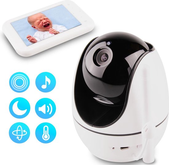 Qzen - Babyfoon met Camera – Baby Monitor Camera 720p – Draadloze Babyphone met Nachtzicht & Slaapliedjes – Terugspreekfunctie & Temperatuurdetectie – 360° Rotatie & 4,5 inch Beeldscherm