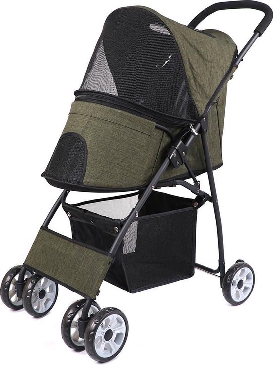 Pet Hond Kat Wandelwagen Carrier Ultra Lichtgewicht Reizen Wandelwagen Compact 360 Rotatie Wiel Inklapbare Puppy Buggy voor Kleine Honden Green