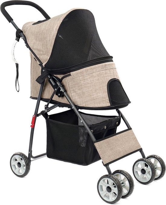 Pet Hond Kat Wandelwagen Carrier Ultra Lichtgewicht Reizen Wandelwagen Compact 360 Rotatie Wiel Inklapbare Puppy Buggy voor Kleine Honden Beige