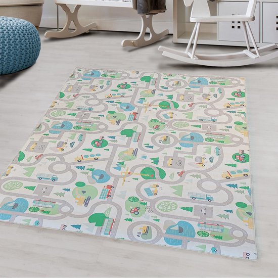 Flycarpets Kinderkamer Vloerkleed - Speelkleed - Straten - Multi - 100x150 cm