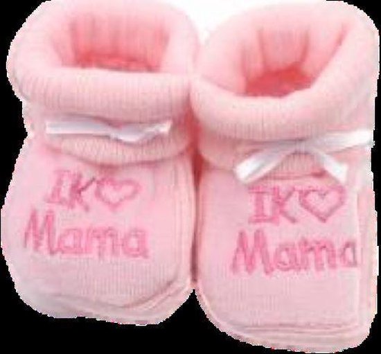 Slofjes - Baby - 0 tot 3 maanden - I love mama - mama - kado - kraamkado - bevallen - cadeau - tekst - bedrukt