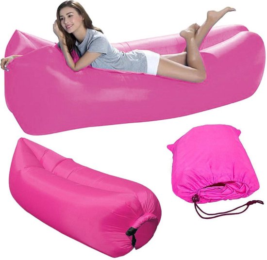 Lucht sofa roze 220x70cm - Air lounger - Luchtzak - Opblaasbare Zitzak - Lucht ligbed - XL