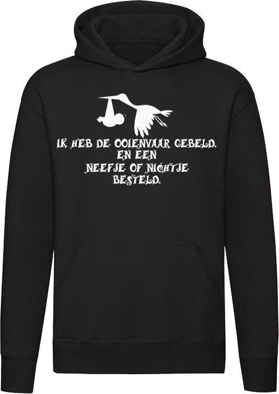 Ik heb de ooievaar gebeld en een neefje of nichtje besteld Hoodie | sweater | trui | geboorte | baby | bevalling | zwangerschap | kind | oom tante | unisex | capuchon