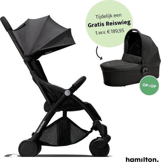 Hamilton One Essential S1 Stroller – 2 in 1 Kinderwagen - Magicfold™ technologie – Buggy – Premium Grey + monteerbare Hamilton Essential Black Reiswieg t.w.v. €189,95