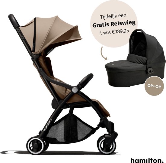 Hamilton One Prime X1 Stroller – 2 in 1 Kinderwagen - Magicfold™ technologie – Buggy – Sand + monteerbare Hamilton Essential Black Reiswieg t.w.v. €189,95