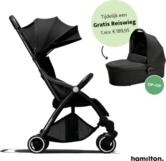 Hamilton One Prime X1 Stroller – 2 in 1 Kinderwagen - Magicfold™ technologie – Buggy –  Black + monteerbare Hamilton Essential Black Reiswieg t.w.v. €189,95