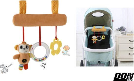 DONLINE – Baby Pluche Speelgoed / Baby Kinderwagen Activiteit Speeltje / Bed Motoriek Speelgoed / Veelkleurige Aapje Cartoon Dier / Baby Bijtring, Rammelaar en Label Wagen Speeltje / Baby Plush Motoriek Speeltje met Geluiden / Baby Plush Hanging Toy