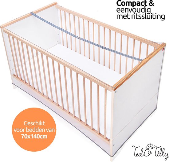 Ted&Tilly  Klamboe – Muggen- & Insectengaas Babybed en Campingbedje van 70 x 140cm – Muskieten en Muggennet  voor Kinderledikant– Grijs