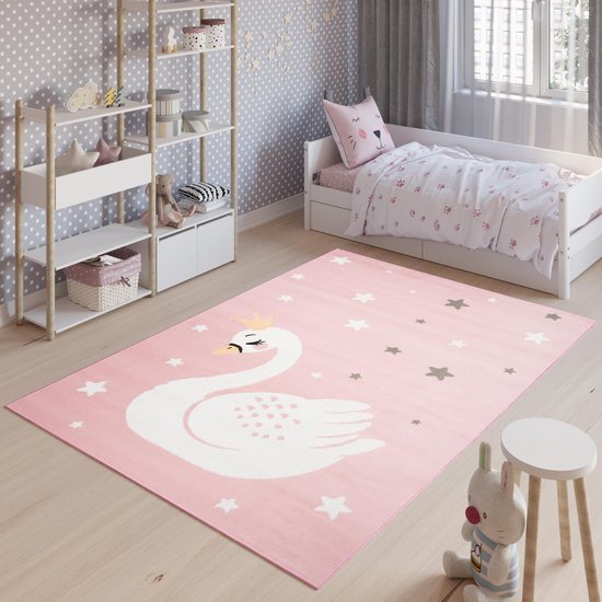 Tapiso Jolly Vloerkleed Speelkleed Woonkamer Slaapkamer Kinderkamer Babykamer Roze Zwaan Design Interieur Duurzaam Hoogwaardig Kindertapijt Maat - 300x400