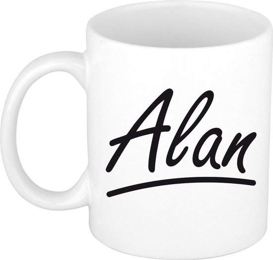 Alan naam cadeau mok / beker met sierlijke letters - Cadeau collega/ vaderdag/ verjaardag of persoonlijke voornaam mok werknemers